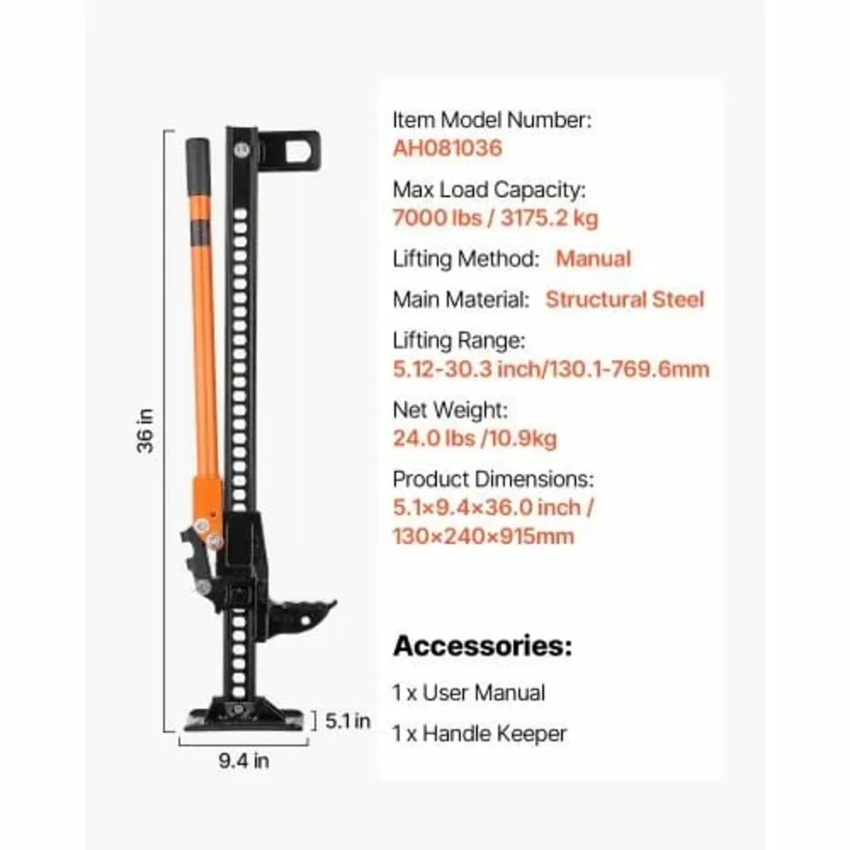Farm Jack, 91.5 cm Utility High Lift Farm Jack, 3. - Image 4