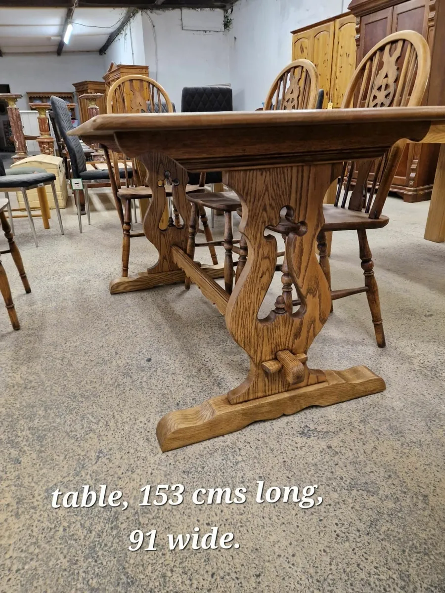 Vintage old charm oak table, 6 chairs - Image 4