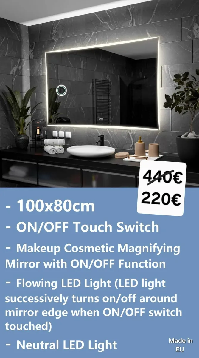 LED Bathroom Mirror 100x80cm Makeup - Image 1