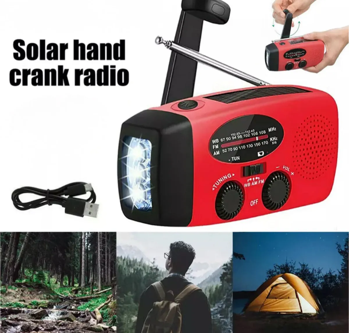 Wind Up Solar AM FM Radio Powerbank Torch NEW - Image 1