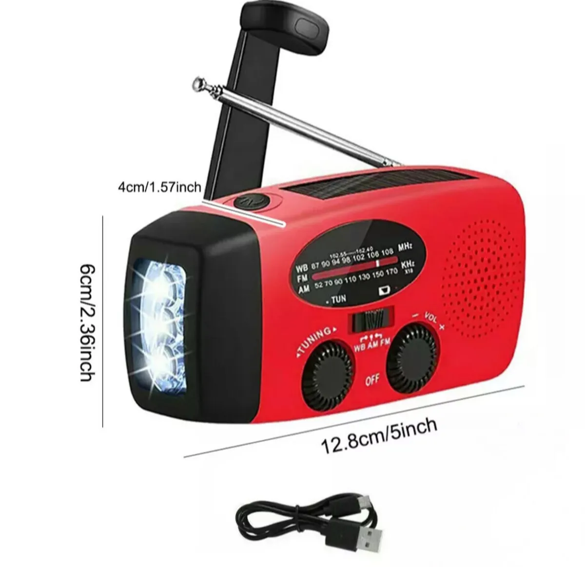 Wind Up Solar AM FM Radio Powerbank Torch NEW - Image 2