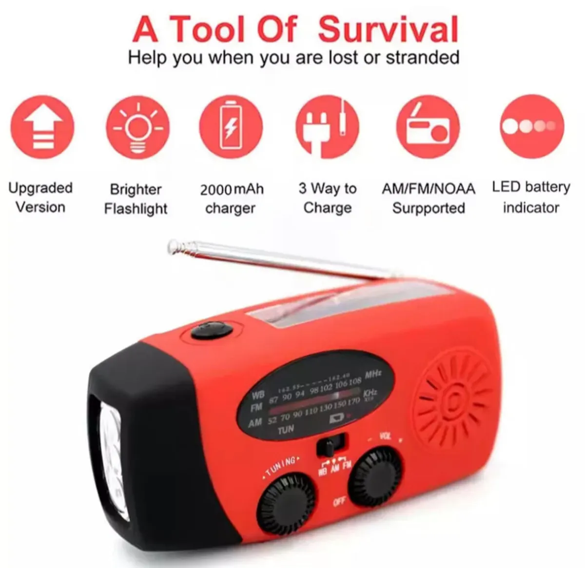 Wind Up Solar AM FM Radio Powerbank Torch NEW - Image 3