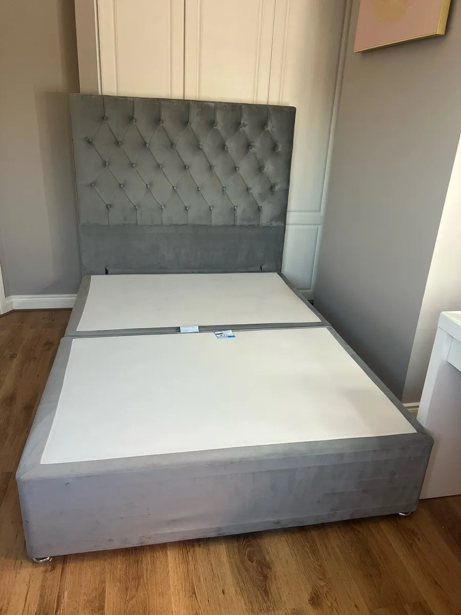 Grey Velvet Double Bed with Storage - Image 2