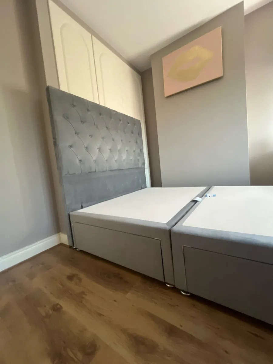 Grey Velvet Double Bed with Storage - Image 3