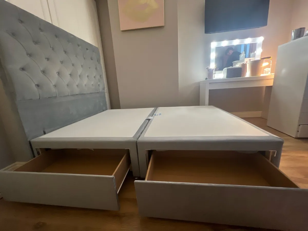 Grey Velvet Double Bed with Storage - Image 4