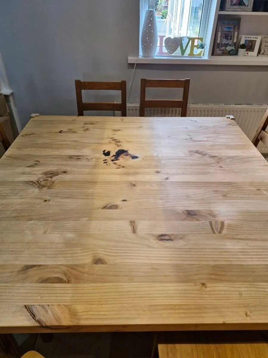 Large wooden square table with 8 chairs - Image 3