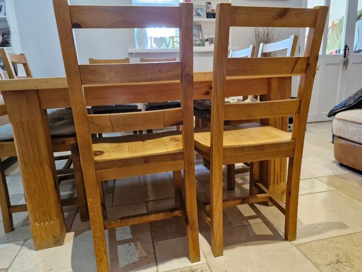 Large wooden square table with 8 chairs - Image 4