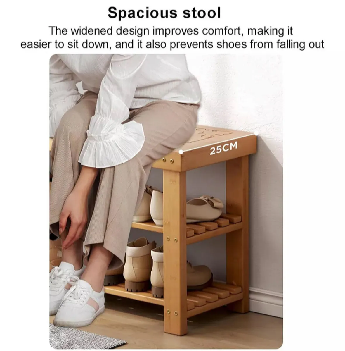 3 Tier Wooden Shoe Rack Hallway Bench - Image 2