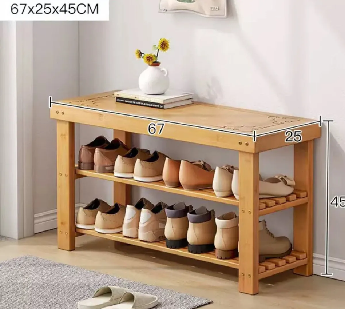 3 Tier Wooden Shoe Rack Hallway Bench - Image 3
