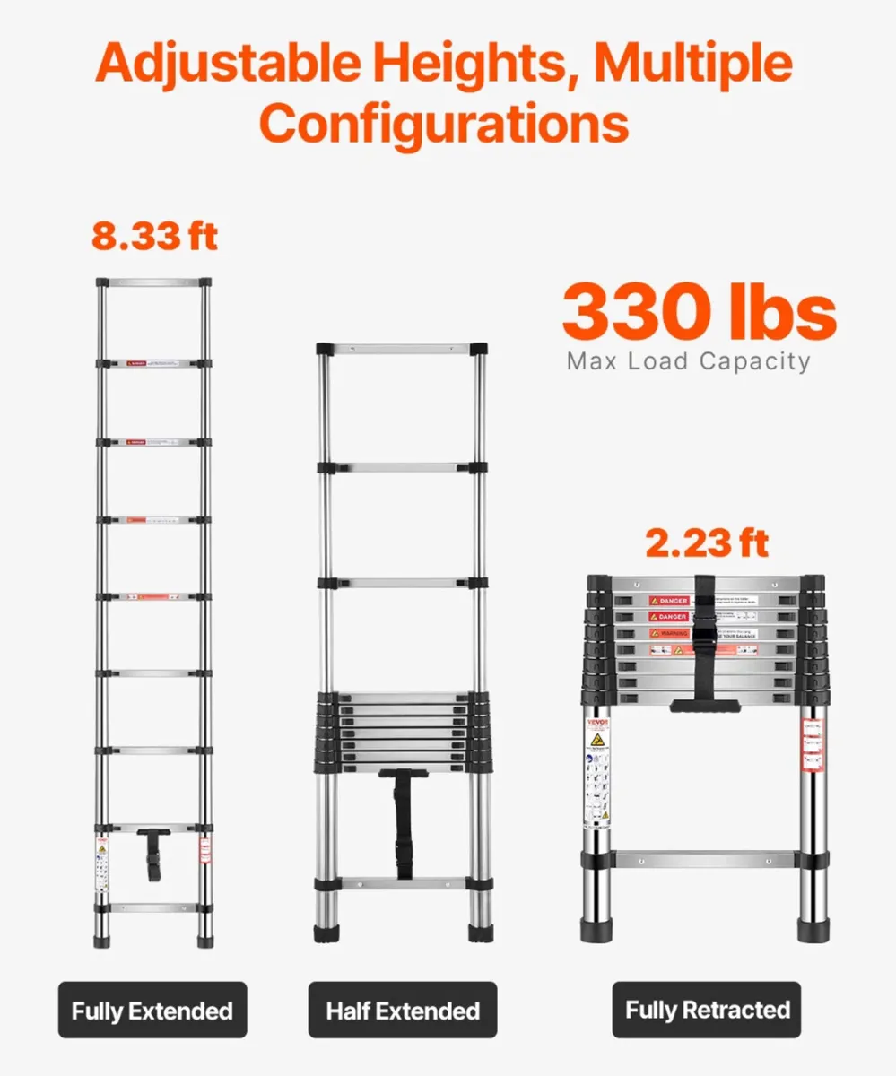 NEW 2.5m 8.5FT Telescopic Ladder - Image 3