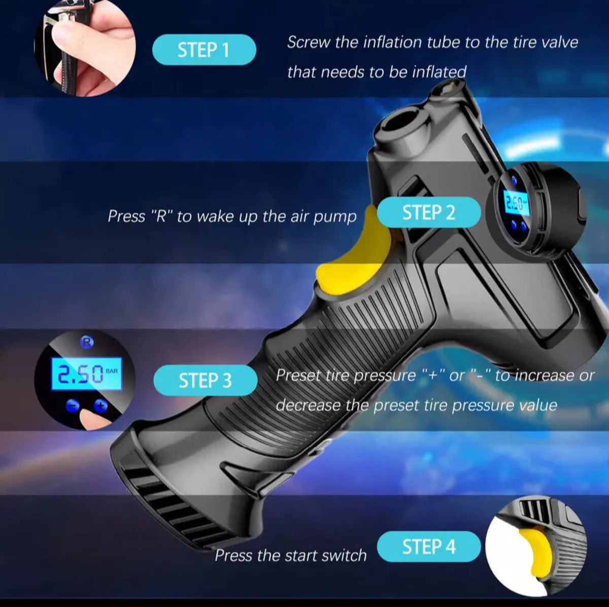 Cordless Car Bike Tyre Inflator Rechargeable NEW - Image 4