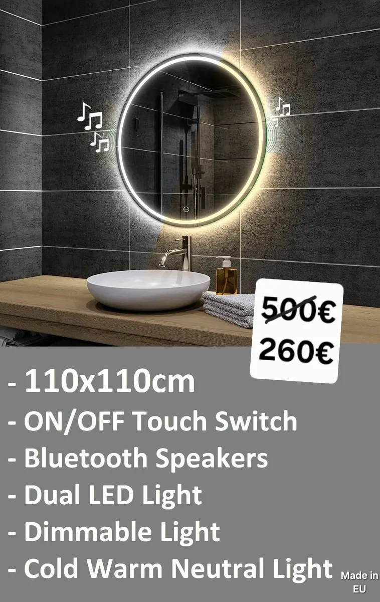 LED Bathroom Mirror Dual LED Bluetooth Speakers