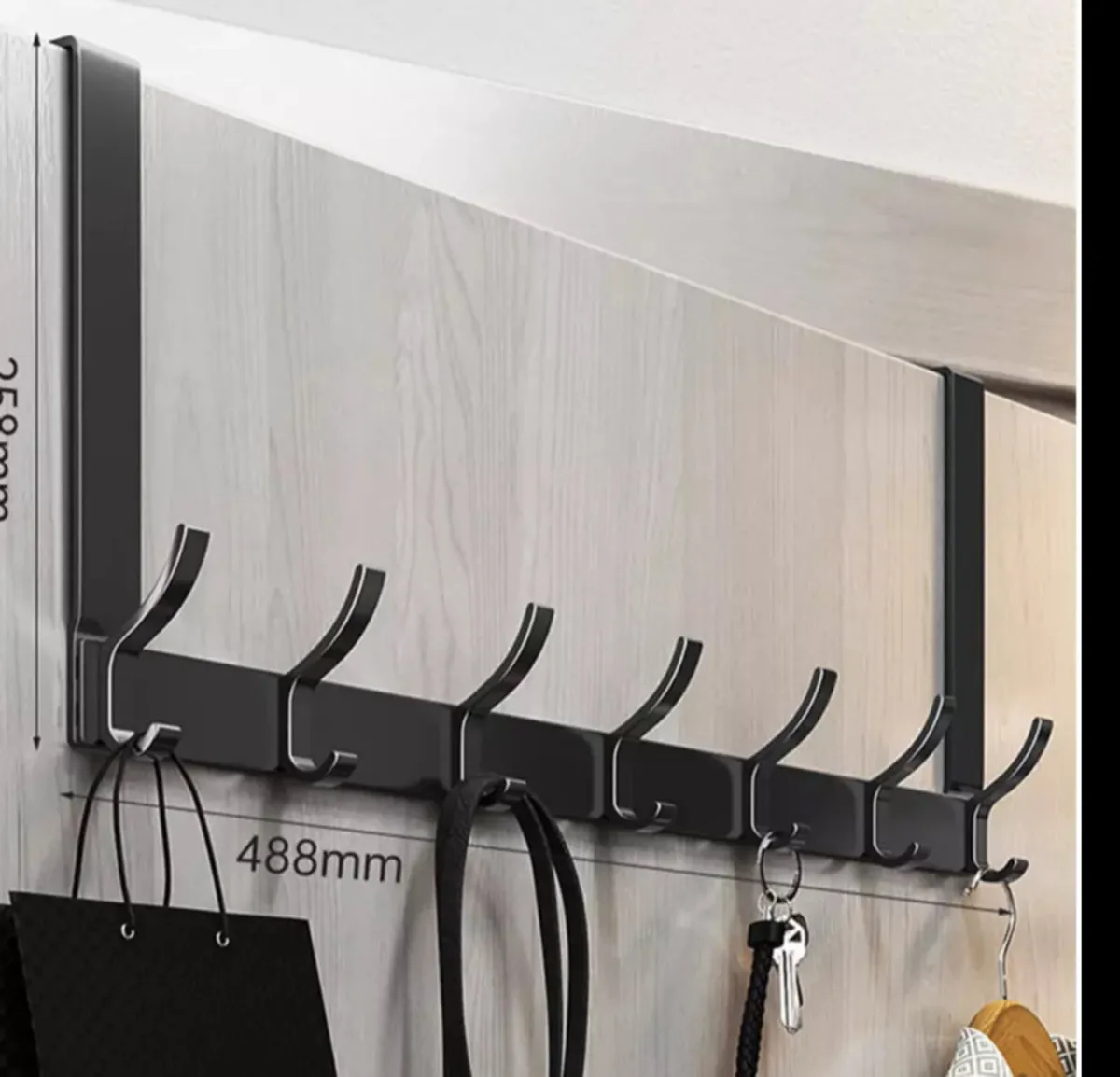 Over Door 7 Hooks Rail Hanger Black or White - Image 1