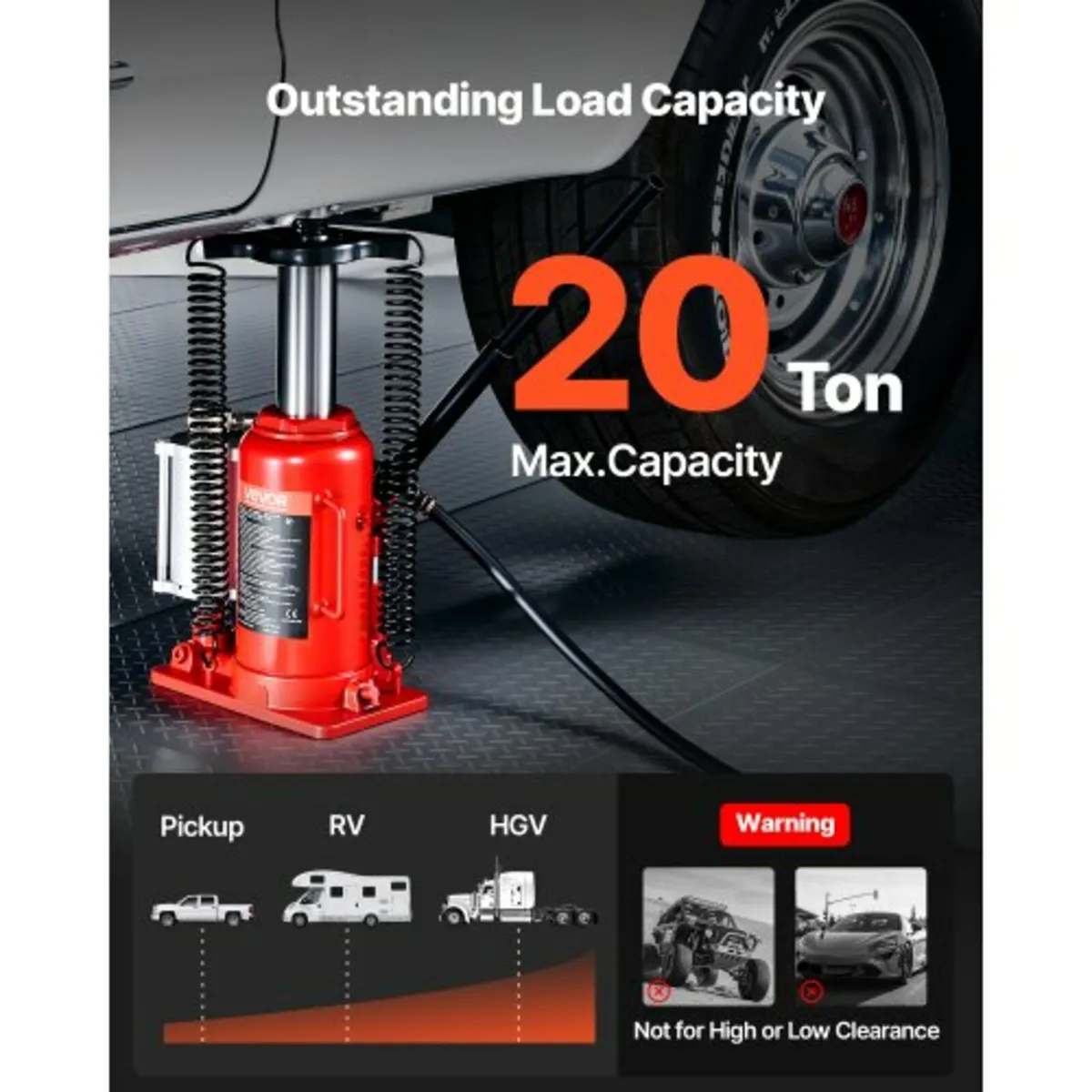 Air Hydraulic Bottle Jack, 20 Ton Load Capacity, 2 - Image 2