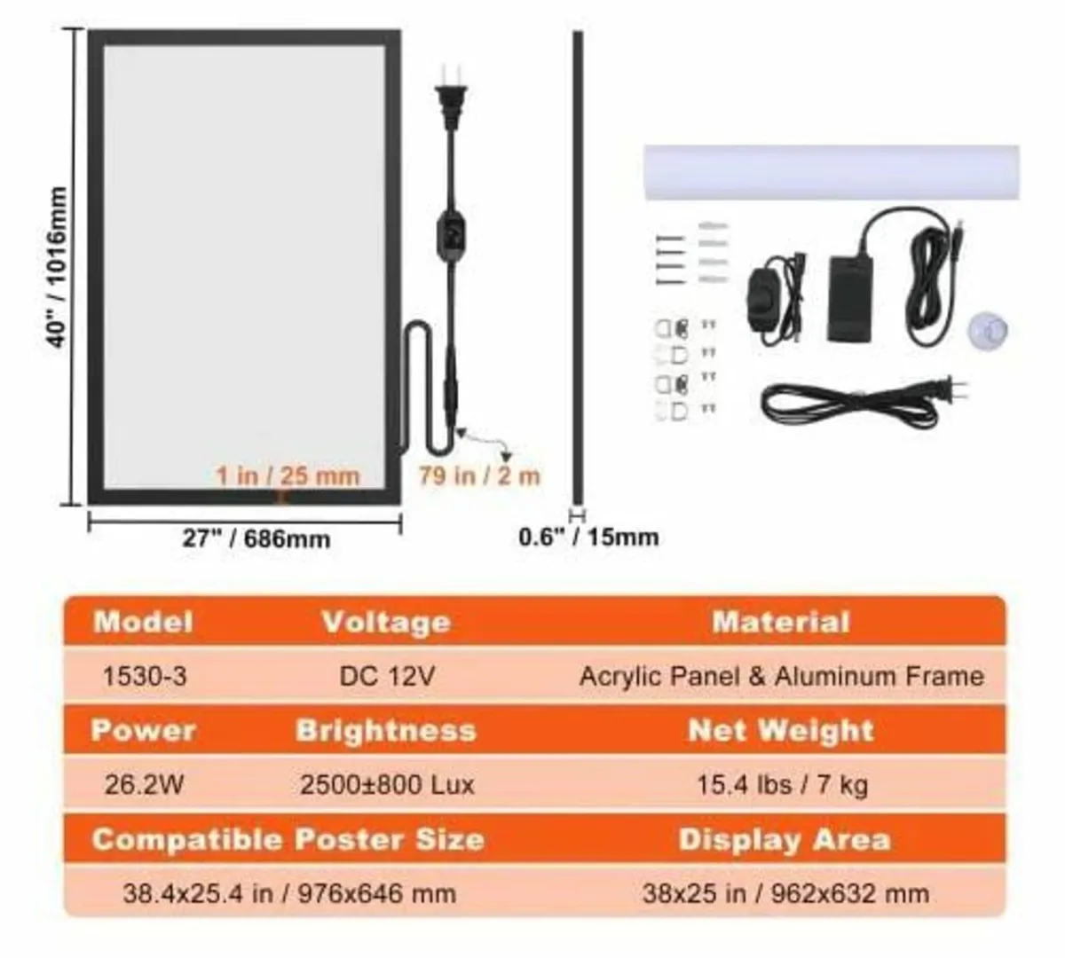 LED Poster Frame in Black, 27" x 40" Picture Frame - Image 2