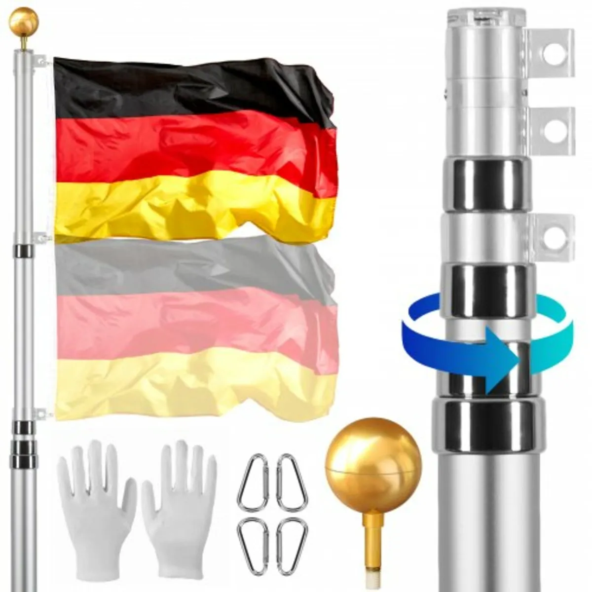 25FT Telescopic Flagpole Kit, Heavy Duty Aluminum - Image 1