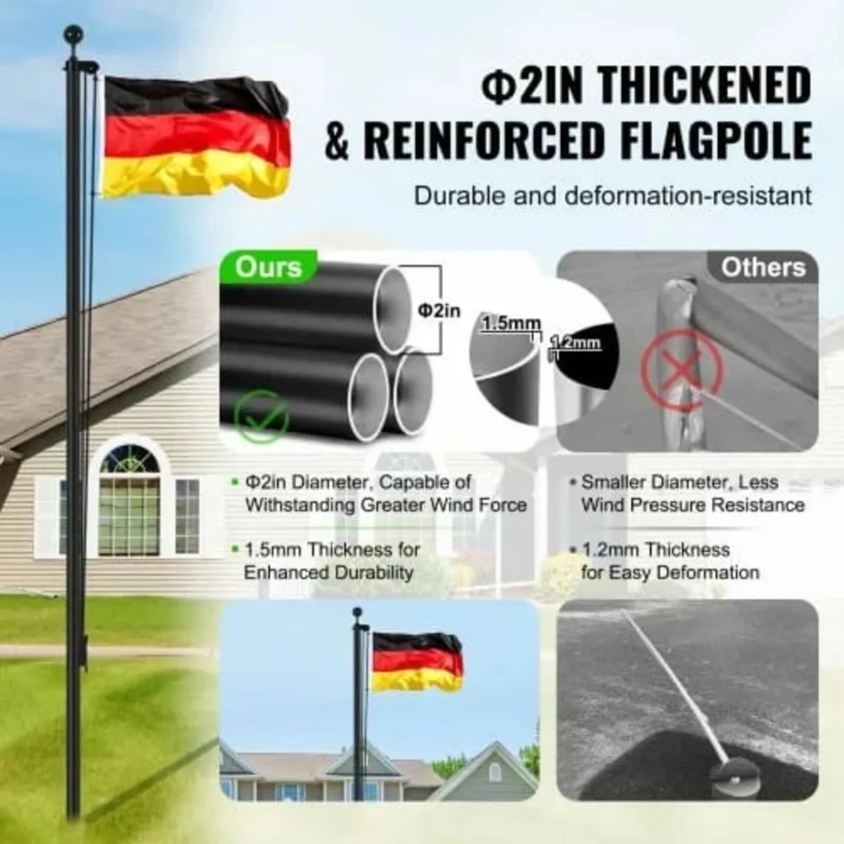 20FT Detachable Flagpole Kit, Heavy Duty Aluminum - Image 2