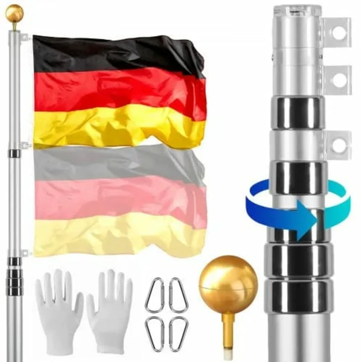 30FT Telescopic Flagpole Kit, Heavy Duty Aluminum - Image 1