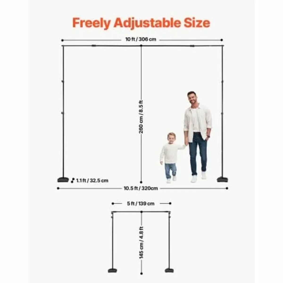 Backdrop Stand, 8.5 x 10 ft Adjustable Photo Backd - Image 2