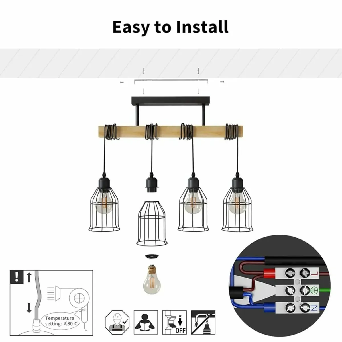 Black Kitchen Lights Ceiling,Pendant Lighting,Vint - Image 3