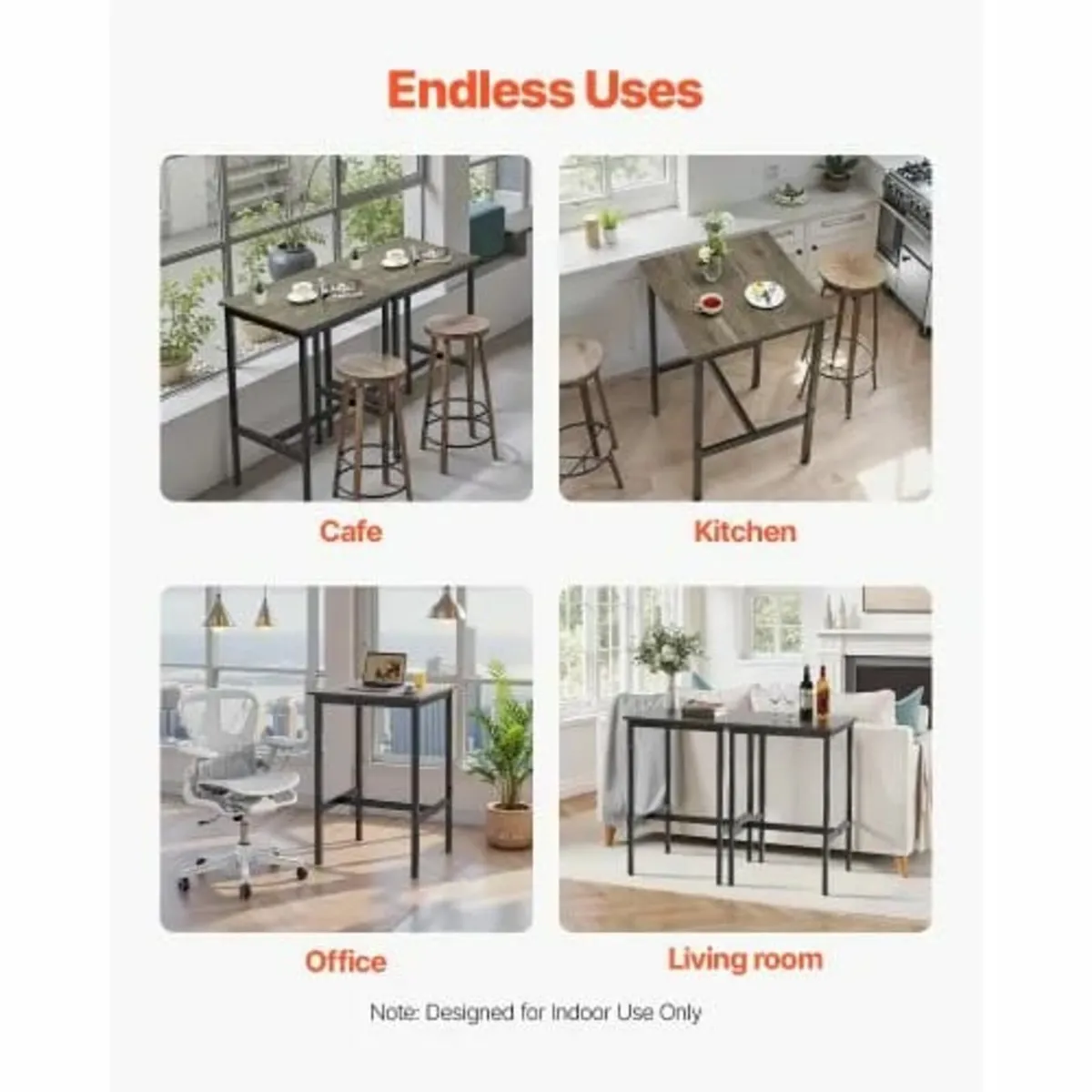 Bar Table, Sturdy Metal Frame High Top Pub Table, - Image 4