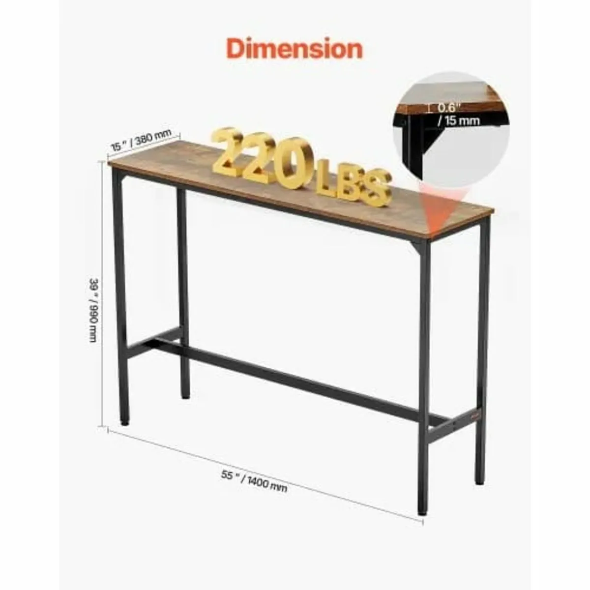 Bar Table, Sturdy Metal Frame High Top Pub Table, - Image 3