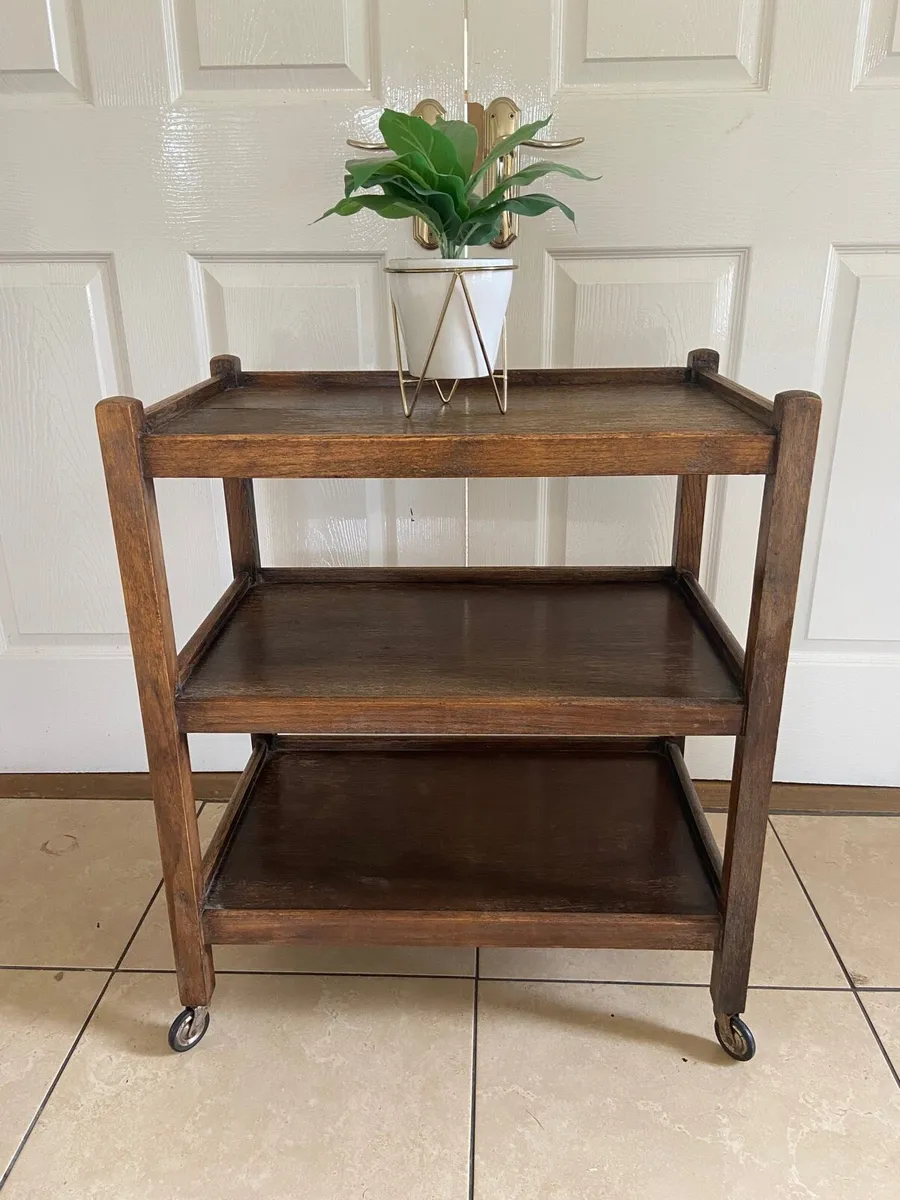 Vintage French oak serving trolley - Image 1