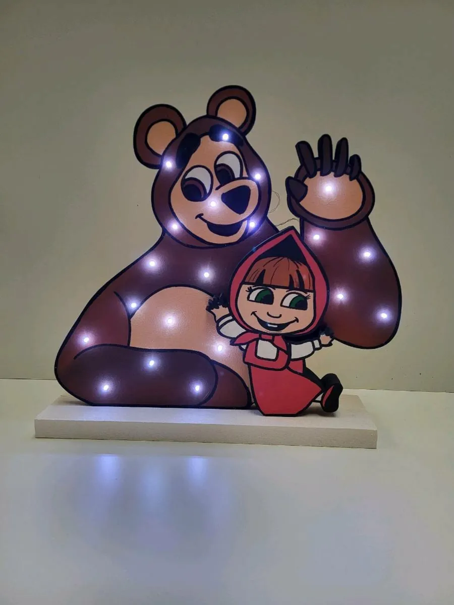 Masha and the Bear characters Led Lamp - Handmade - Image 4