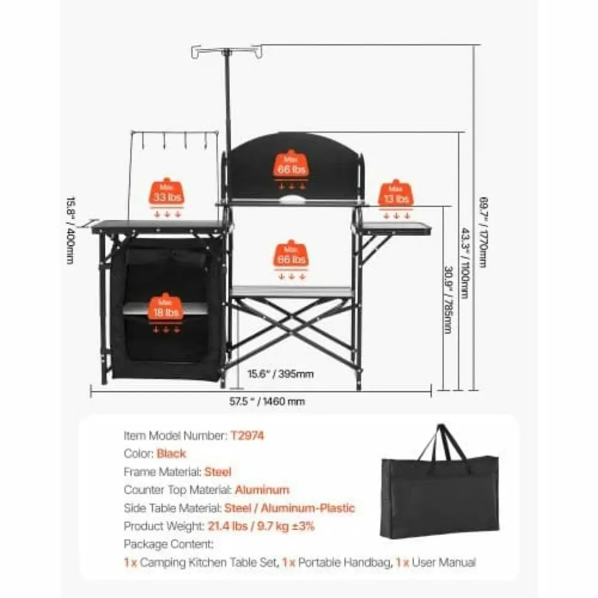 Camping Kitchen Table, Outdoor Camp Cooking Table, - Image 3