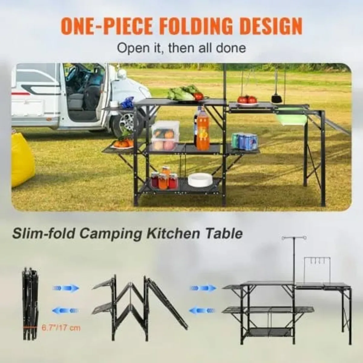 Camping Kitchen Table, One-piece Folding Portable - Image 3