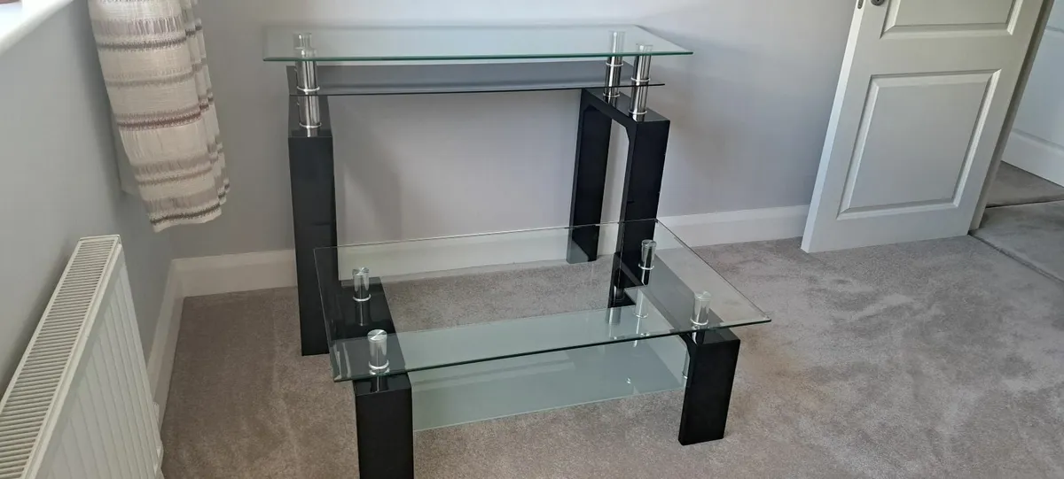 Glass coffee table and matching console