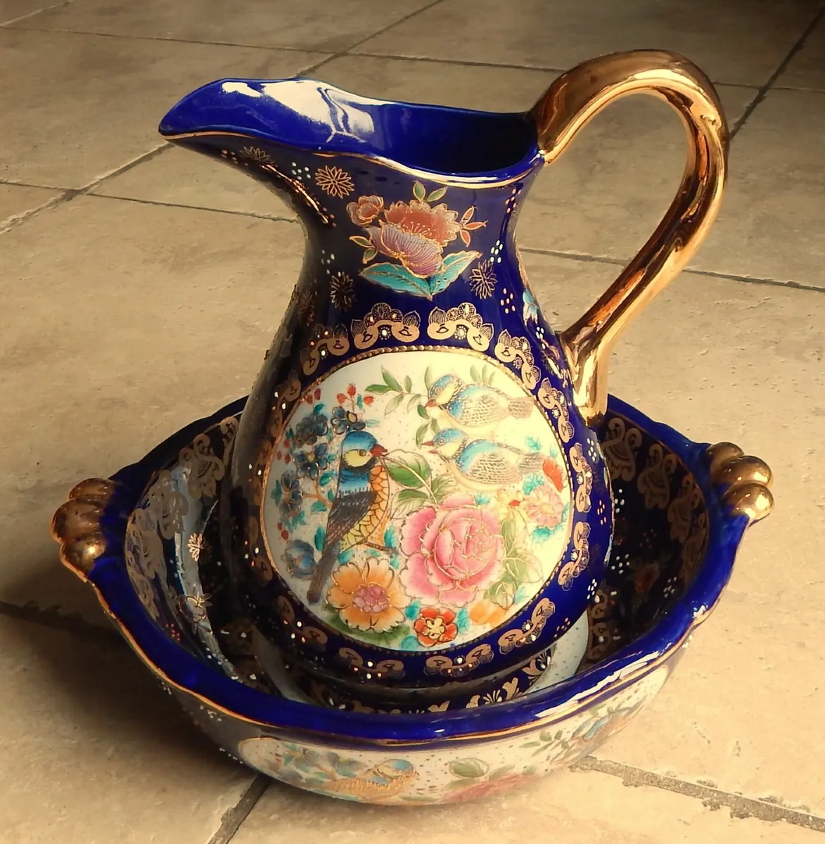 Chinese Hand Decorated Jug and Basin - Image 1