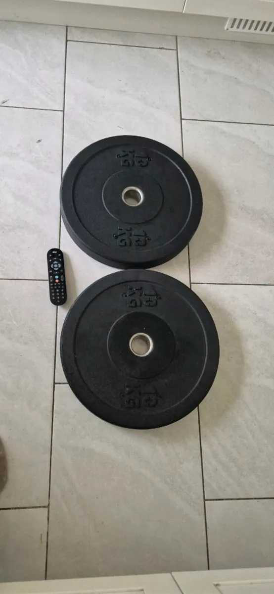2x10 kilo Olympic bumper weight plates - Image 1