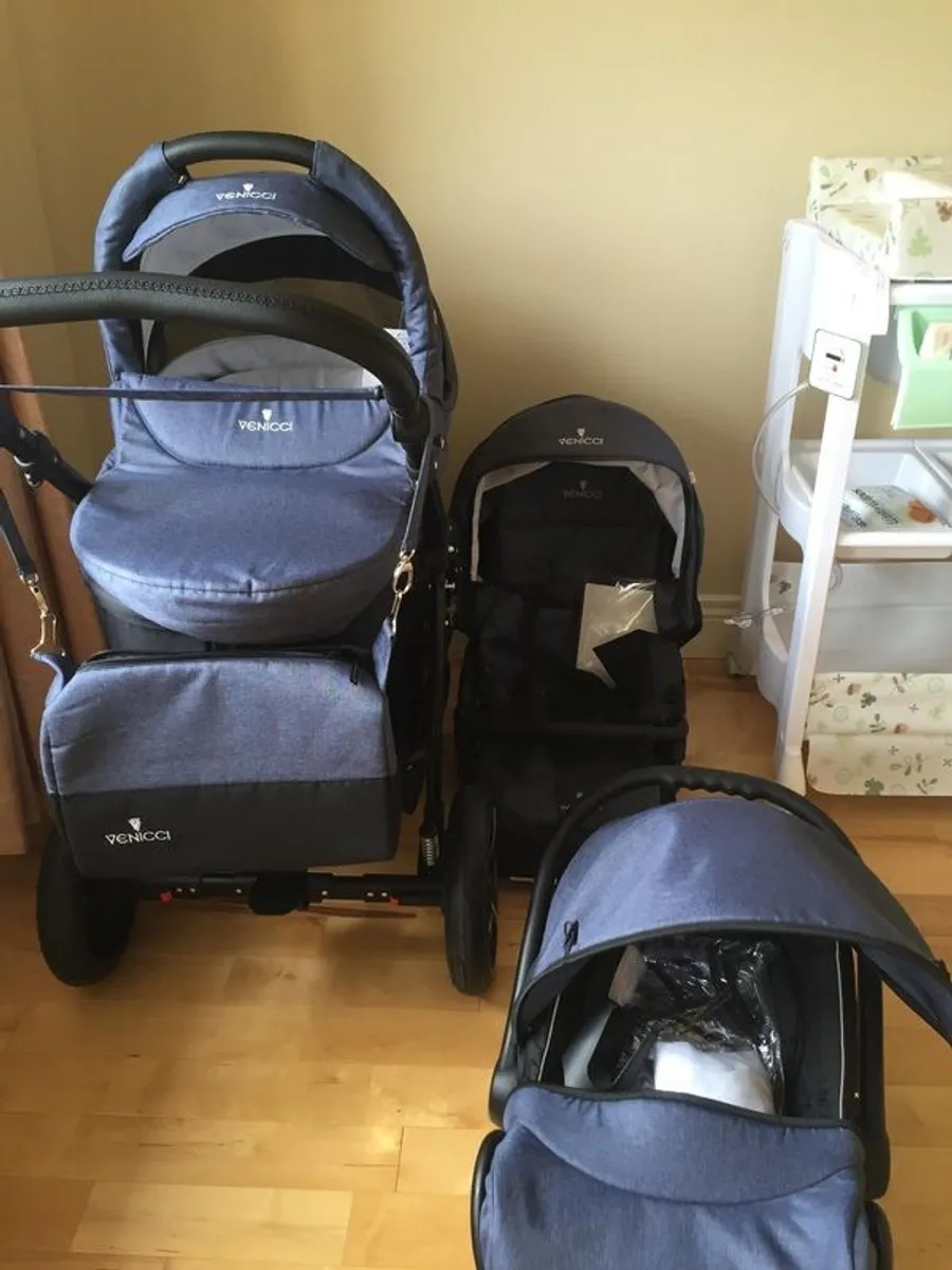 Venicci Soft 3 in 1 travel system in Denim Blue limited edition - Image 1