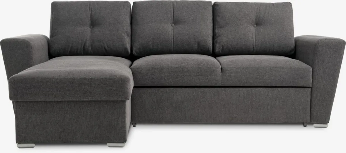 3 seat sofa bed chaise longue dark grey fabric - Image 1