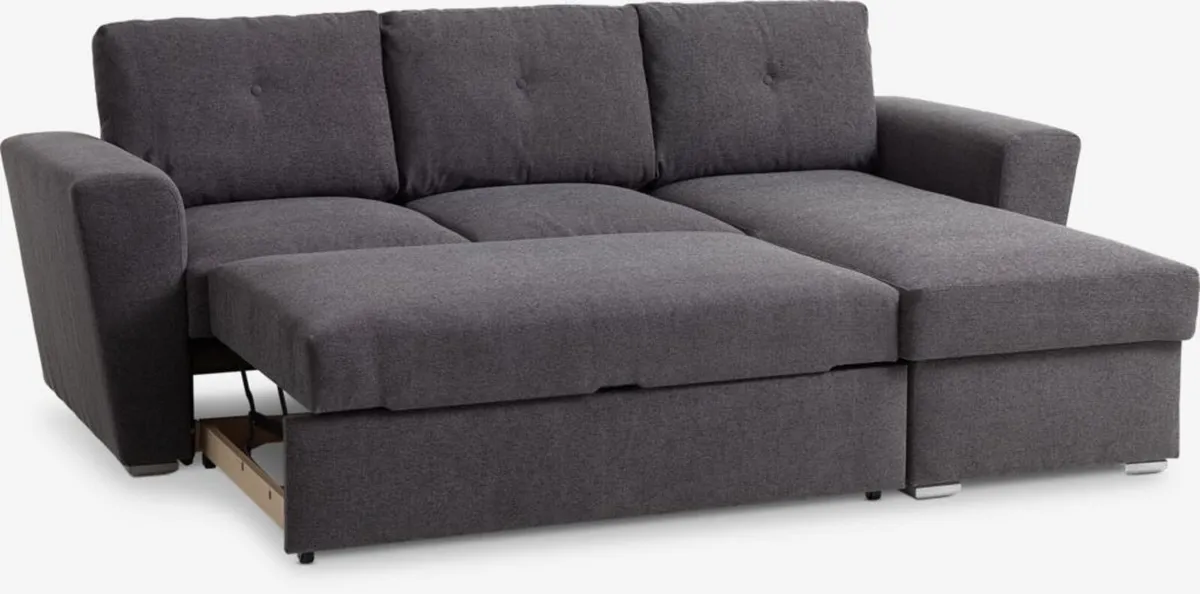 3 seat sofa bed chaise longue dark grey fabric - Image 2