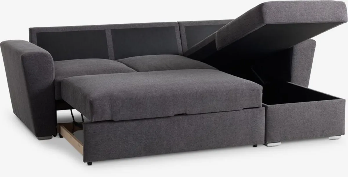 3 seat sofa bed chaise longue dark grey fabric - Image 3