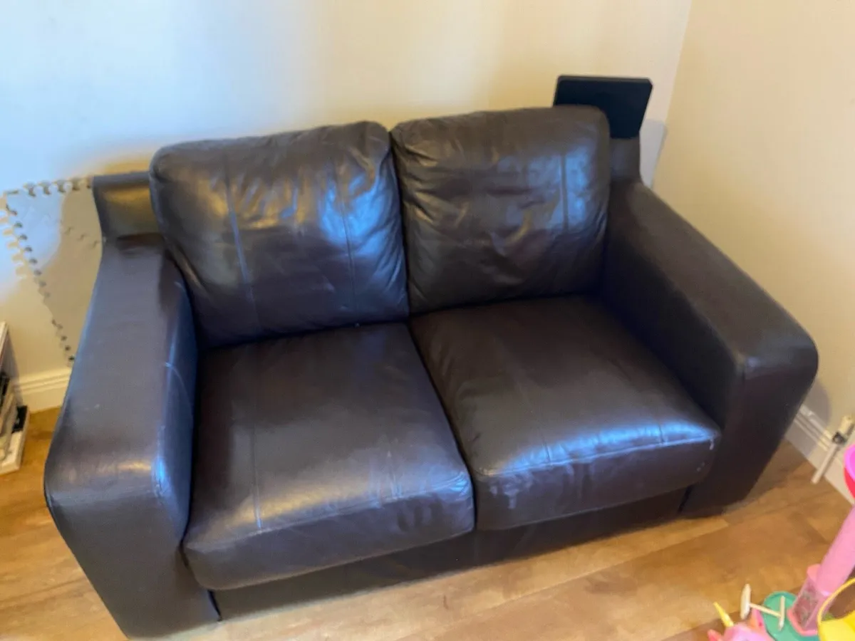 2 seater Leather couch and  chair. - Image 4