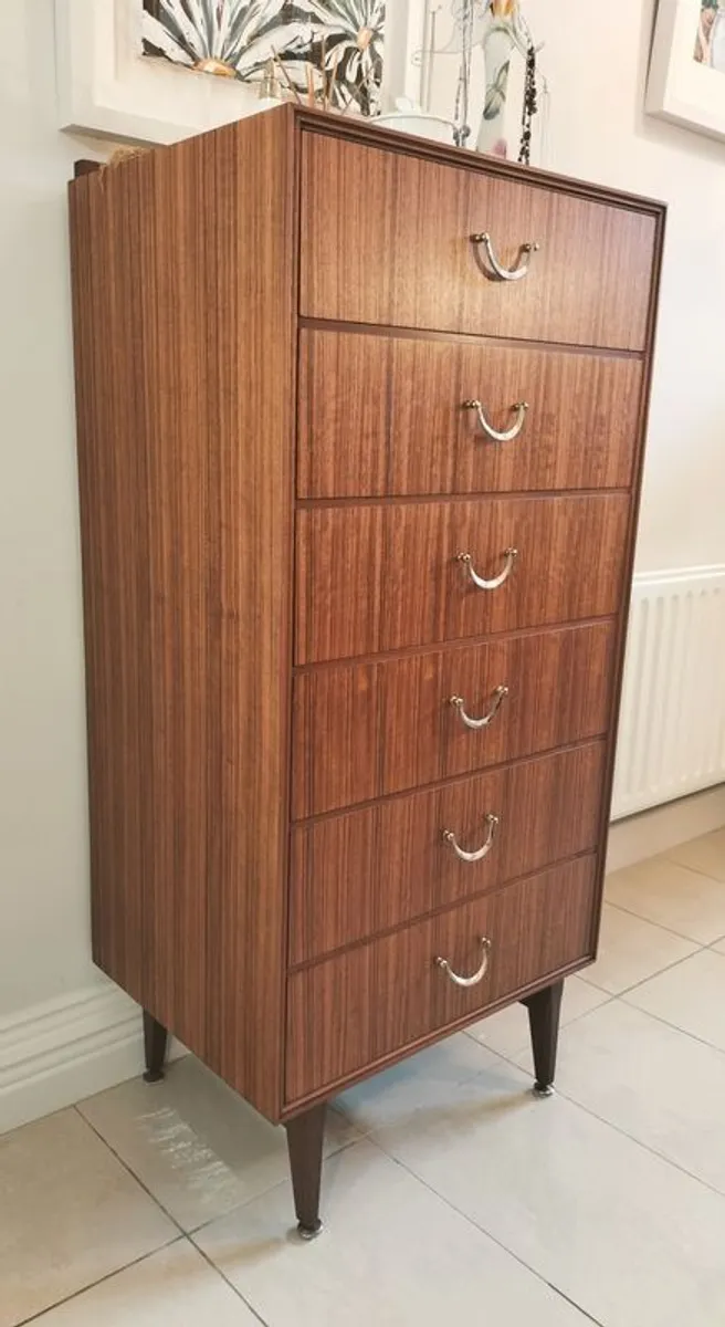 Mid Century Vintage Retro Meredew Tallboy Chest of Drawers - Image 4