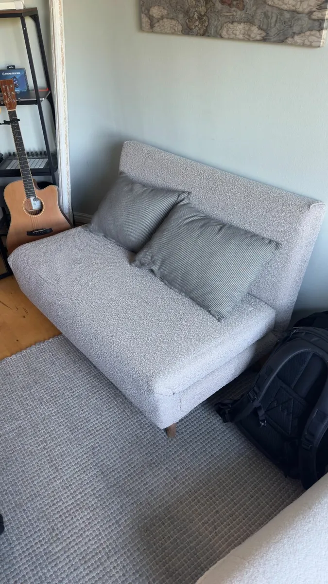 1 Seater Grey Fabric Armless Sofa Bed - Image 1