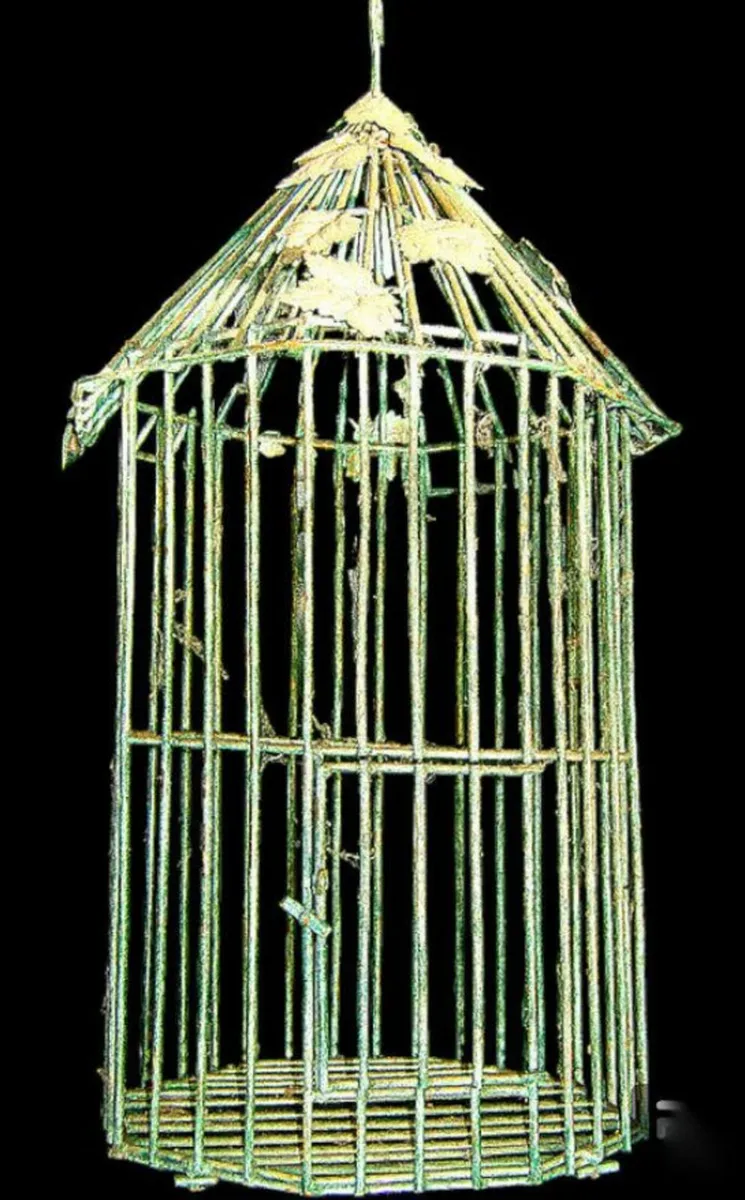 Substantial Vintage Metal/Verdigris Bird Cage - Image 1