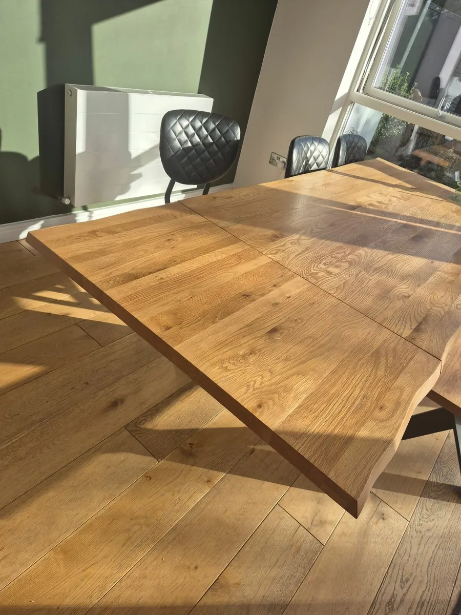 Solid Oak Dining Table, Bench, Extension & Chairs - Image 4