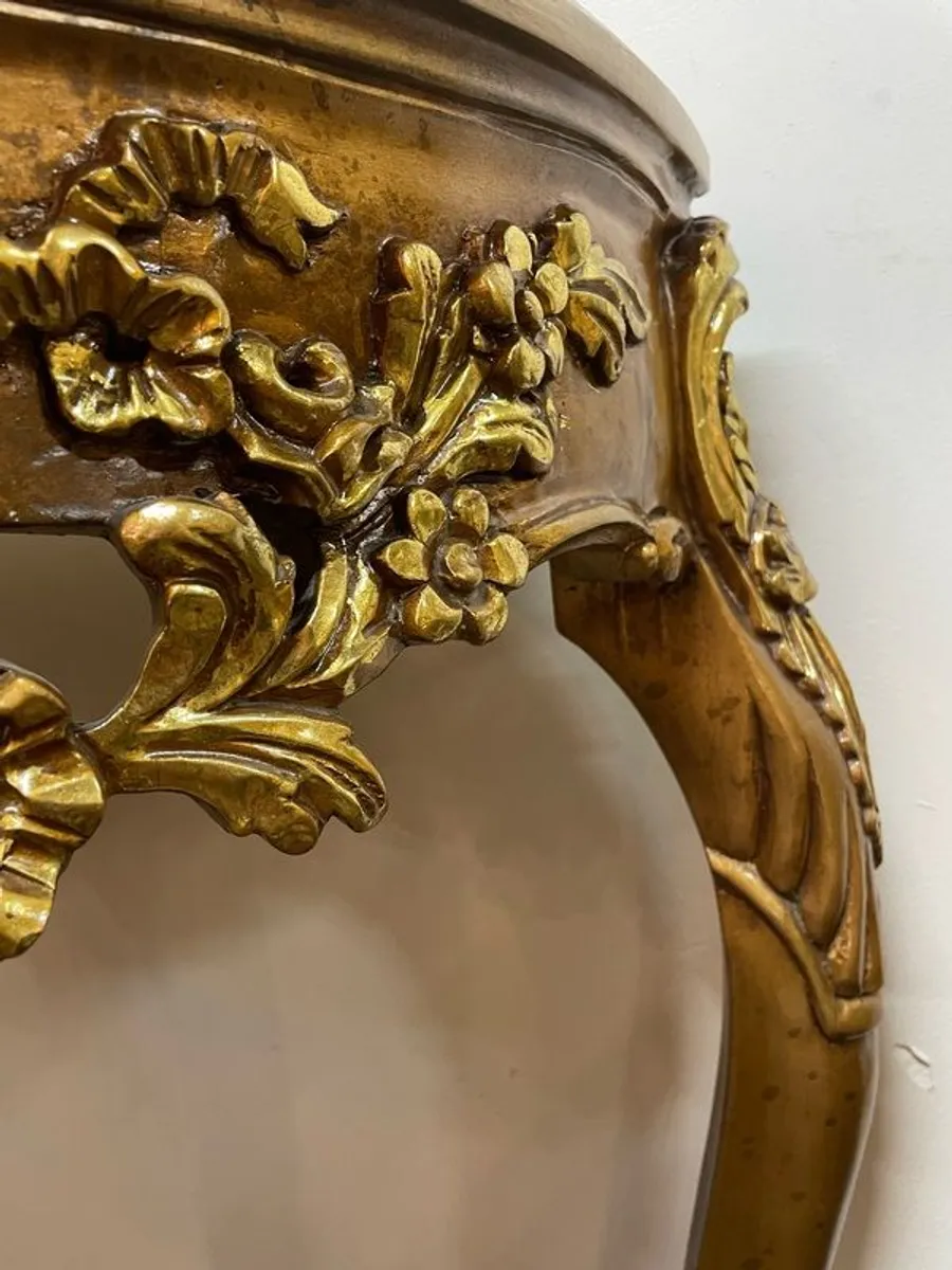 Beautiful Demilune Marble Top Gilt Wood Console Table. - Image 3