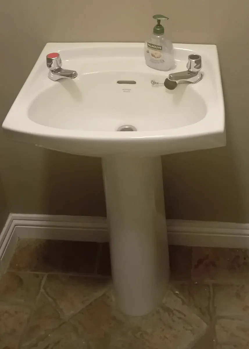 Wash Hand basin, Pedestal, Taps as seen.