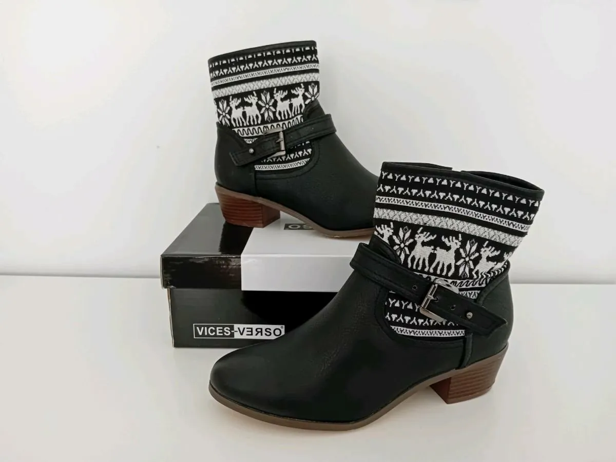 VICES-VERSO Fairisle print ankle boots (BNIB) - Image 1
