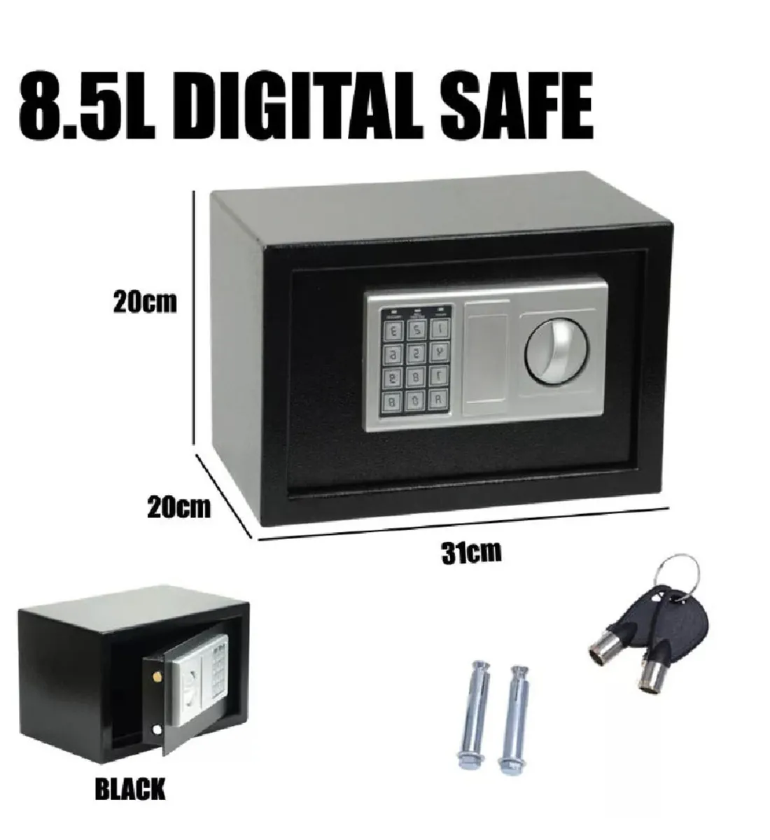 8.5L Secure Digital Steel Safe 31x20x20cm NEW - Image 1
