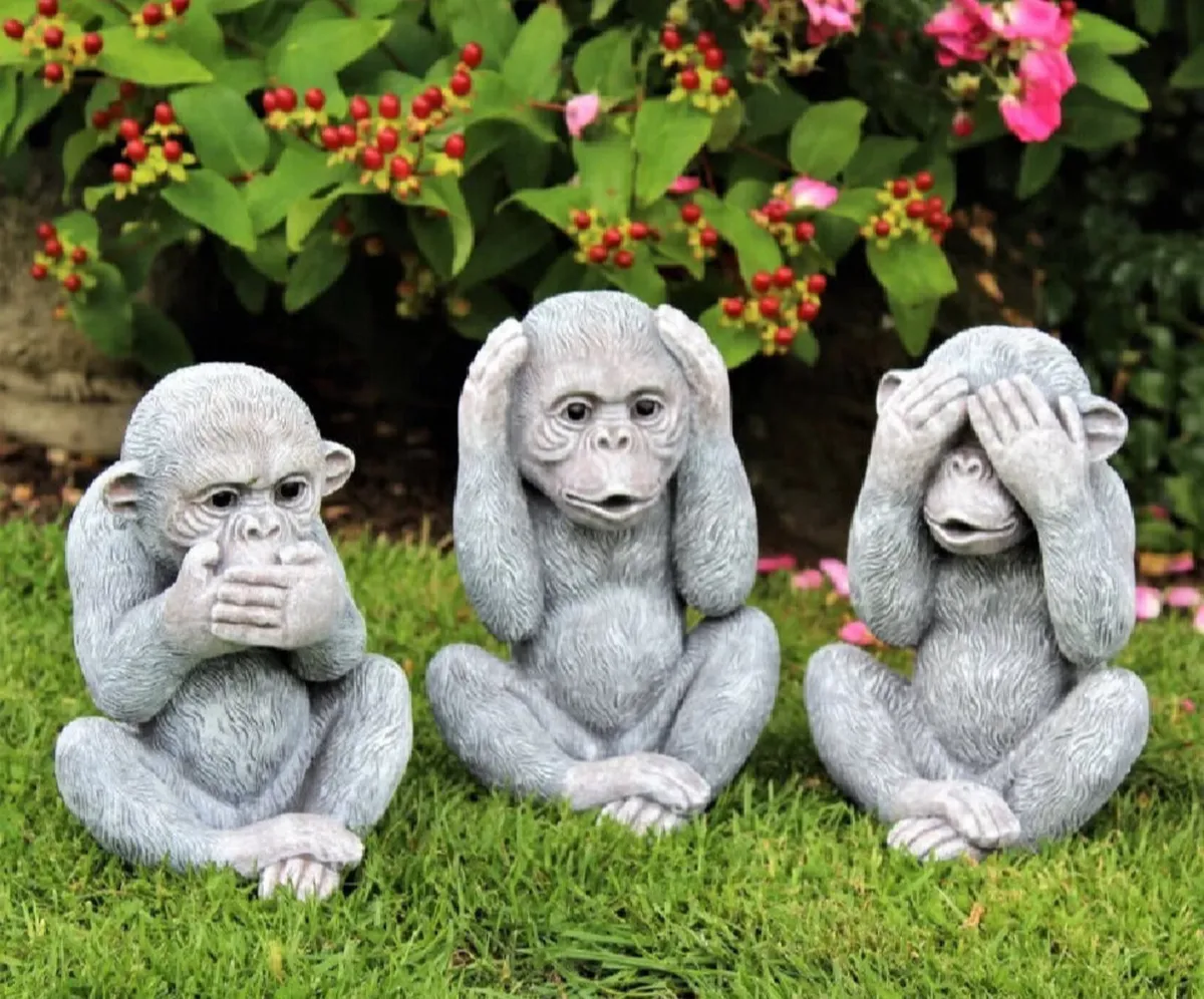 3 Three Wise Monkeys 9.5” Garden Ornament NEW - Image 1