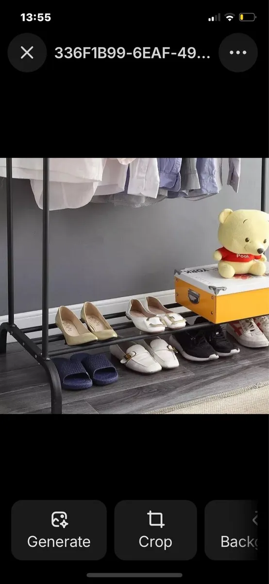 Metal Double Clothes Rail with Shelf Black - Image 3