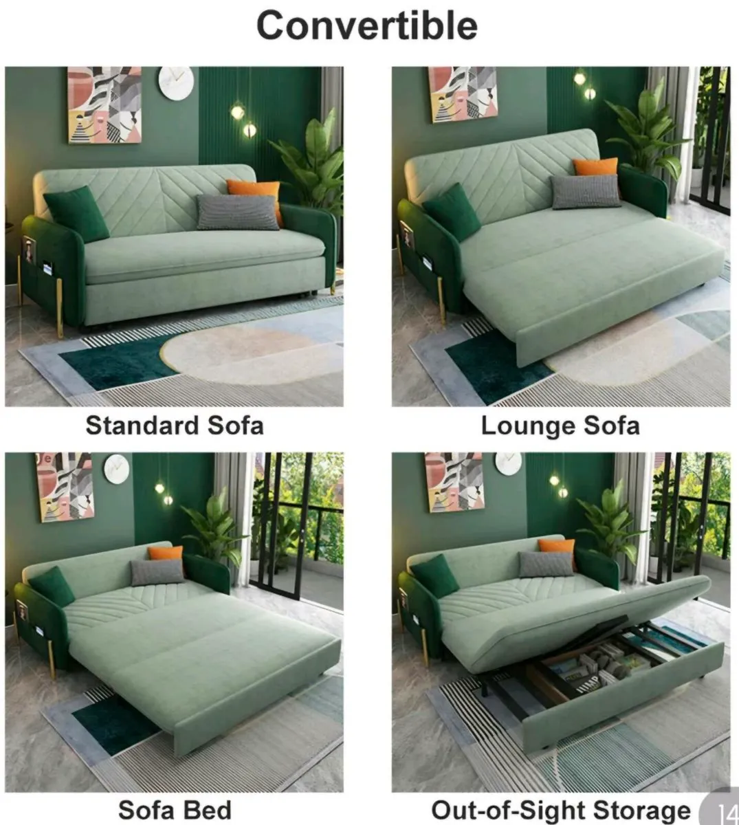Homary Velvet Sofa Bed - Image 3