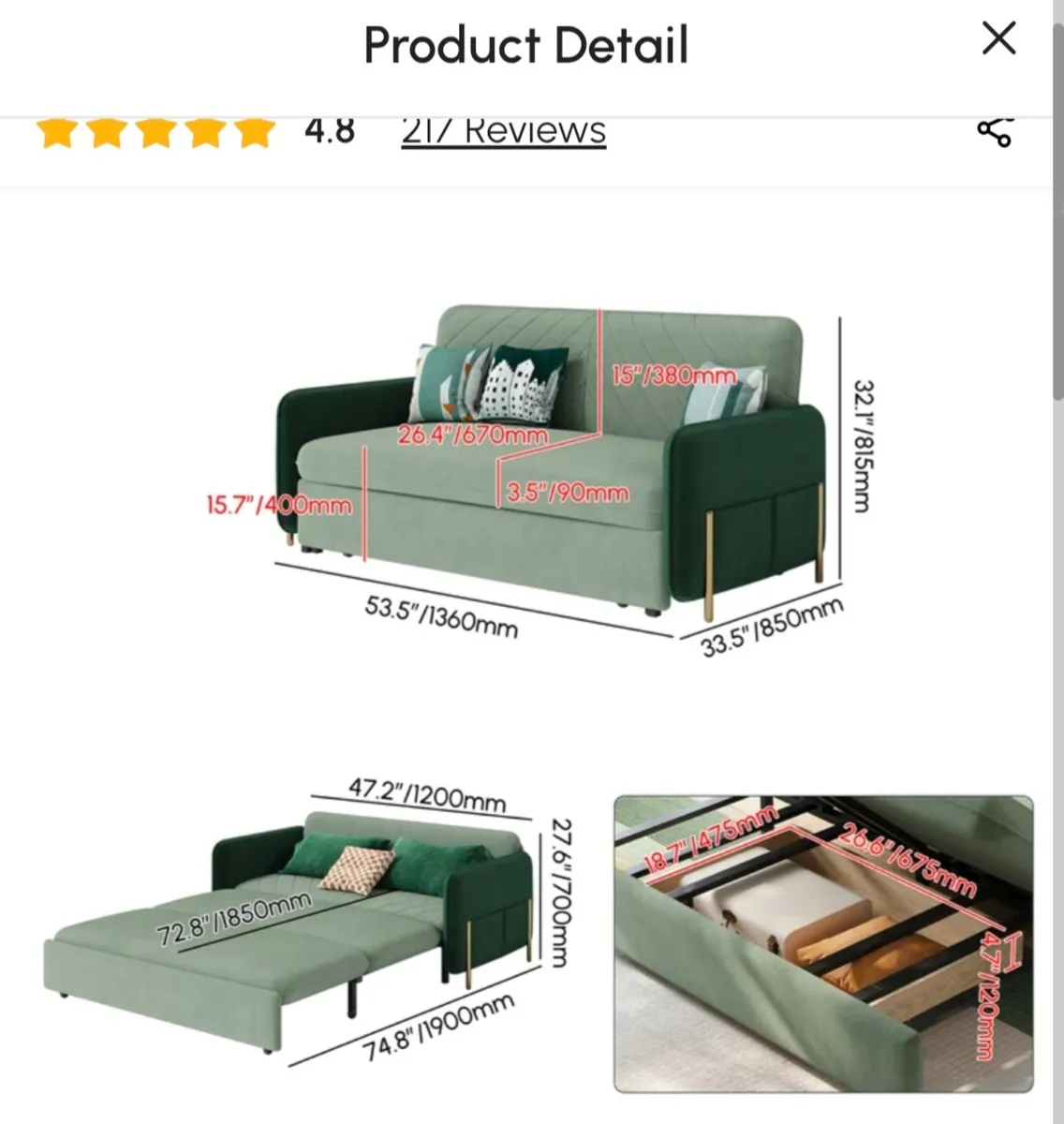 Homary Velvet Sofa Bed - Image 4